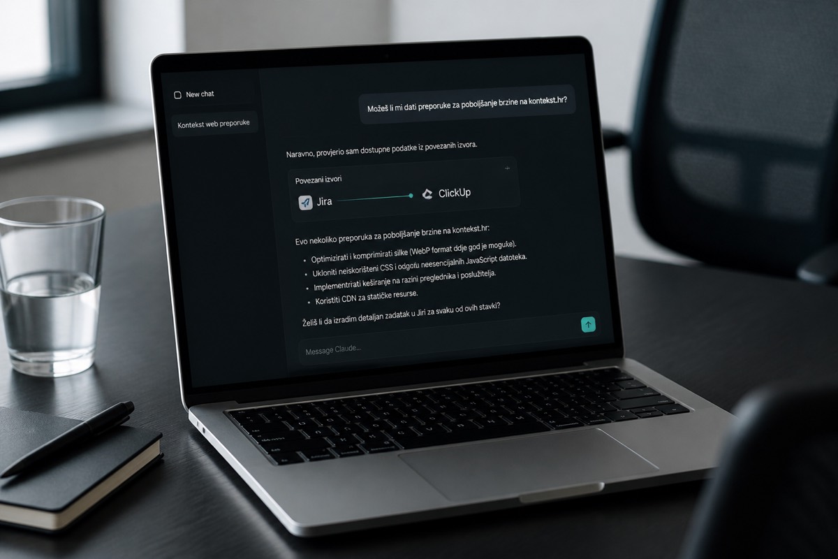 Prijenosno računalo s AI chatom spojenim na Jiru i ClickUp